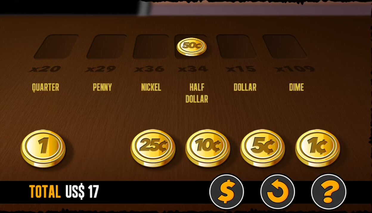 The coin-sorting puzzle: coins to be matched to their English names